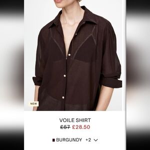 ISO! Arket Voile Button-down Semi-Sheer Shirt In Burgundy